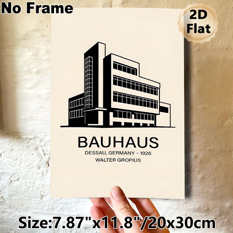 Bauhaus Building Painting Poster, Minimalist Black & White Linear Architectural Poster, Sleek Iconic Design Ideal For Home Office, Living Room Decor_maomaolike.com
