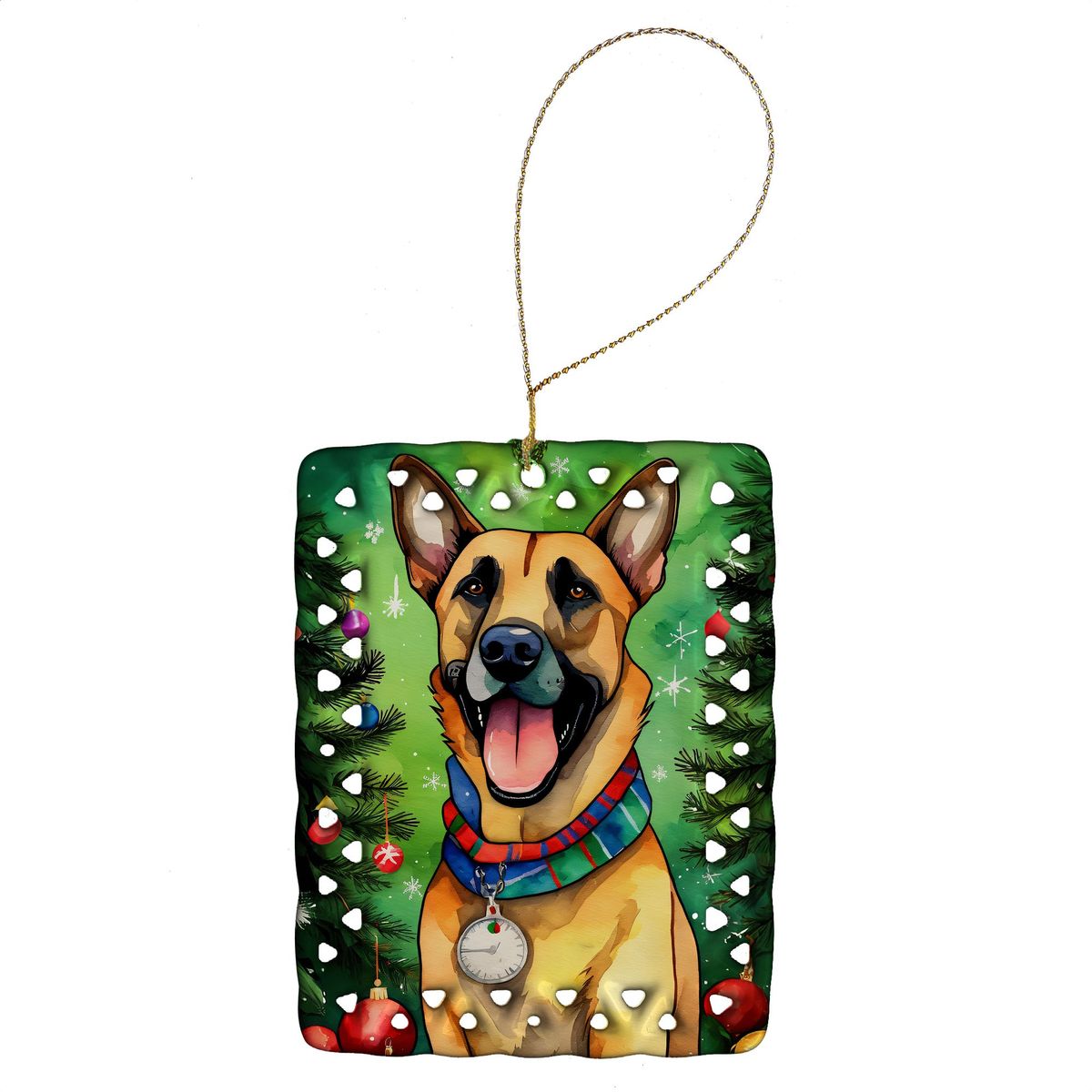 Belgian Malinois Christmas Porcelain Ornament Christmas Tree Hanging Decorations For Home Christmas Holiday, Rectangle, Gift, Multicolor_maomaolike.com
