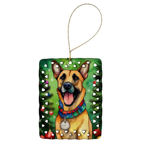Belgian Malinois Christmas Porcelain Ornament Christmas Tree Hanging Decorations For Home Christmas Holiday, Rectangle, Gift, Multicolor_maomaolike.com