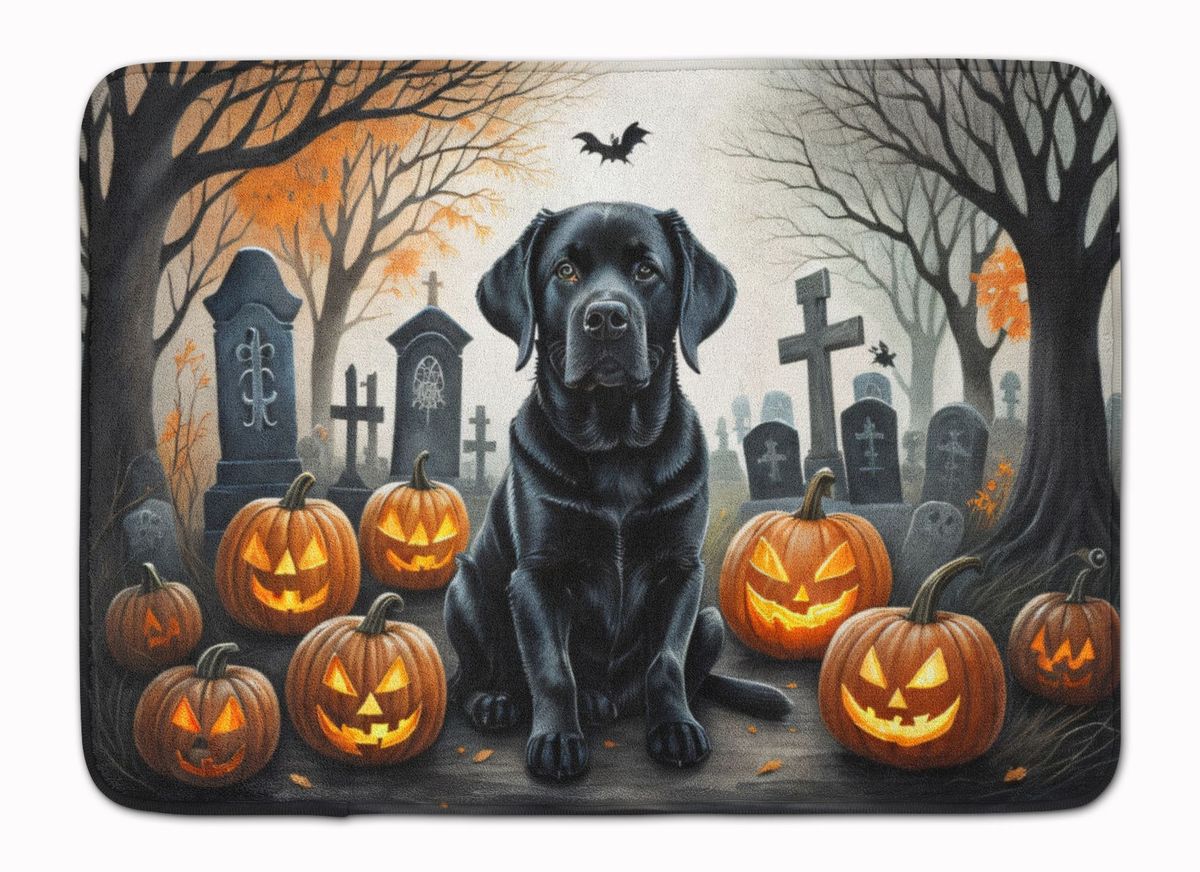 Black Labrador Retriever Spooky Halloween Memory Foam Kitchen Mat Machine Washable Anti-Fatigue Mat Cushion Comfort Bath Mat Or Kitchen Rug_maomaolike.com