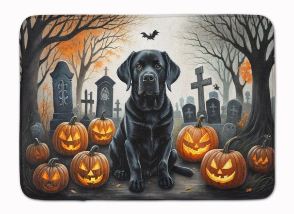 Black Labrador Retriever Spooky Halloween Memory Foam Kitchen Mat Machine Washable Anti-Fatigue Mat Cushion Comfort Bath Mat Or Kitchen Rug_maomaolike.com