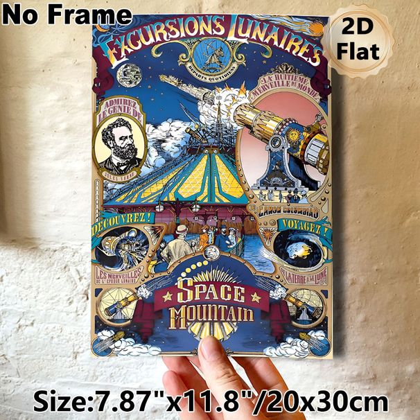 Vintage Sci-Fi Lunar Excursion Painting Poster, Richly Detailed Retro Illustrative Poster, Nostalgic Steampunk-style Space Voyage Artwork Ideal For_maomaolike.com