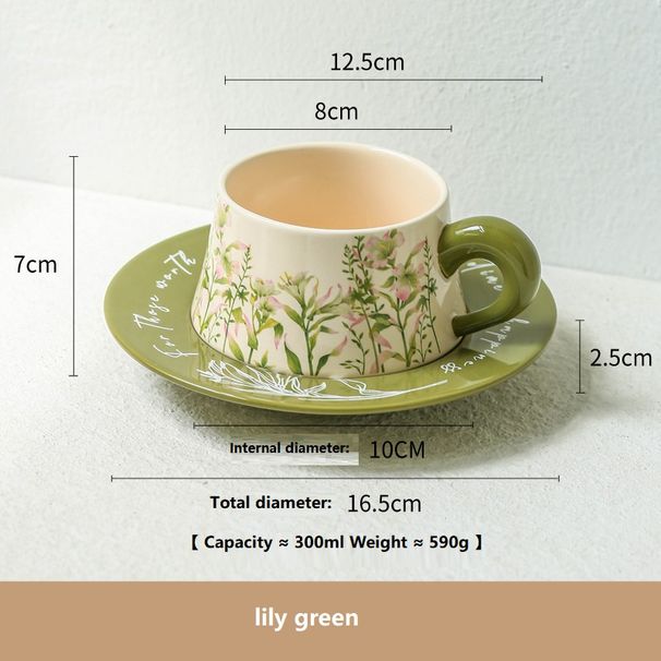 New Original Pink/green Ceramic Coffee Cup And Plate Combination With Fresh Hand-painted Style Cup And Plate Cover_maomaolike.com