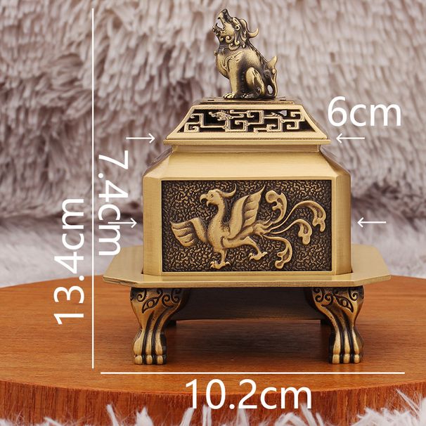 Brass Incense Chinese Style Home Office Aromatherapy Vintage Antique Four Mythical Beasts Square Burner Metal Craft_maomaolike.com