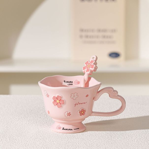 Cherry Blossom Ceramic Cup, Creative Coffee Cup, Mug, Home Girls' Cup_maomaolike.com