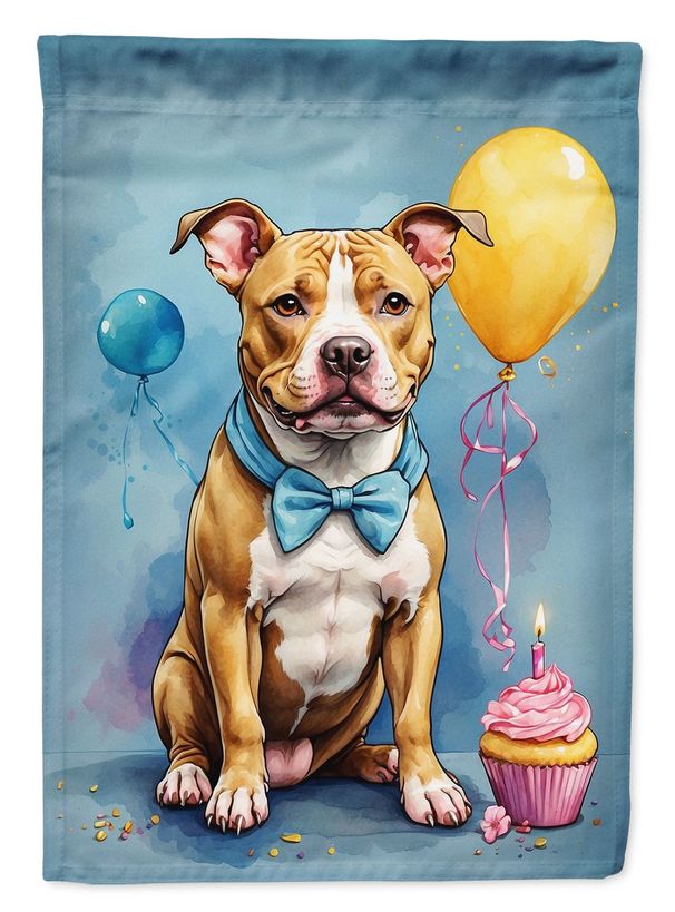 Pit Bull Terrier Happy Birthday House Flag Large Porch Sleeve Pole Decorative Outside Yard Banner Artwork Wall Hanging, Polyester, House Size, Multicolor_maomaolike.com