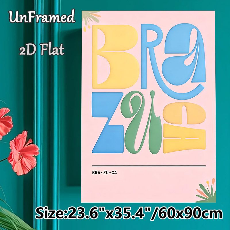 Art Typography "BRA ZU CA" Painting Poster, Vibrant Colorful Abstract Typographic Poster, Eye-catching Decorative Piece Ideal For Living Room, Bedroom_maomaolike.com