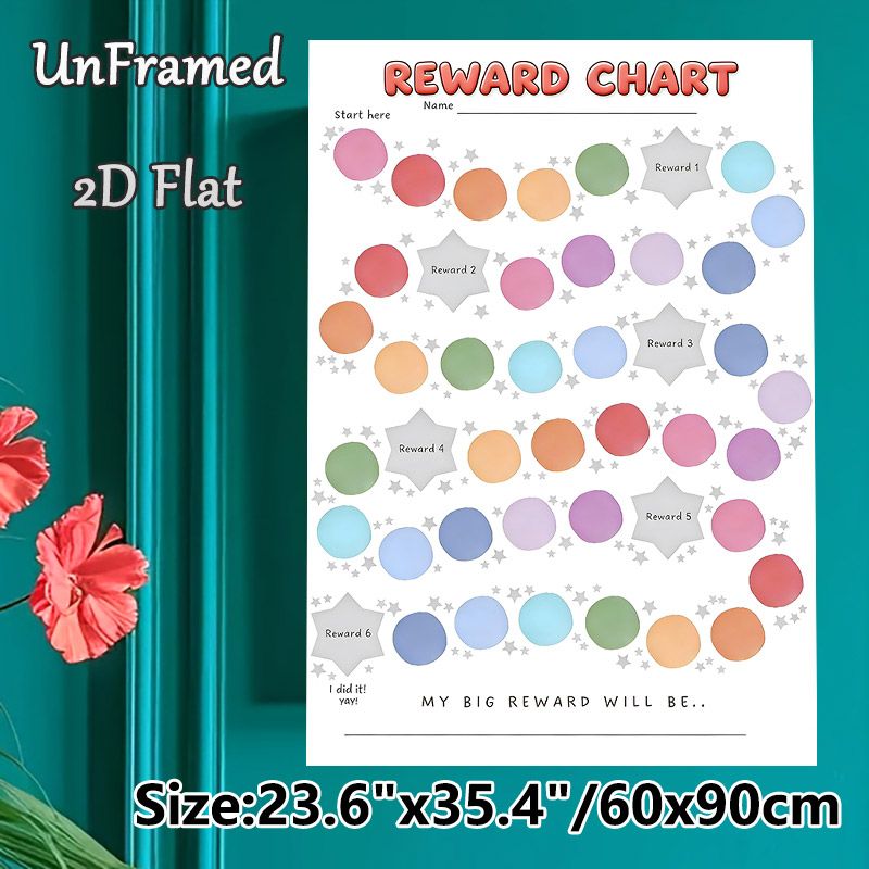 Reward Chart Painting Poster, Pastel-colored Polka Dot & Star Themed Poster, Practical For Tracking Tasks And Goals, Suitable For Home And Study_maomaolike.com