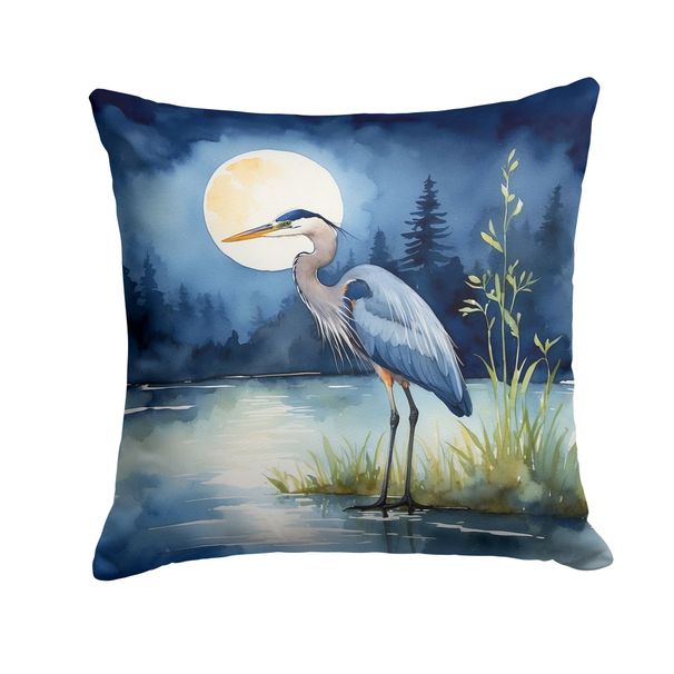 Blue Heron Under The Moonlight Throw Pillow Machine Washable, Indoor Outdoor Decorative Pillow For Couch, Bed Or Patio, 14Hx14W_maomaolike.com