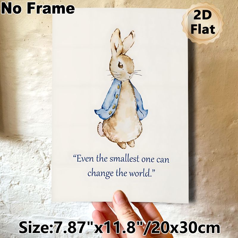 Motivational Rabbit Painting Poster, Soft Watercolor Rabbit In Blue Coat Poster, Uplifting Inspirational Quote Wall Decor For Bedroom & Living Room_maomaolike.com