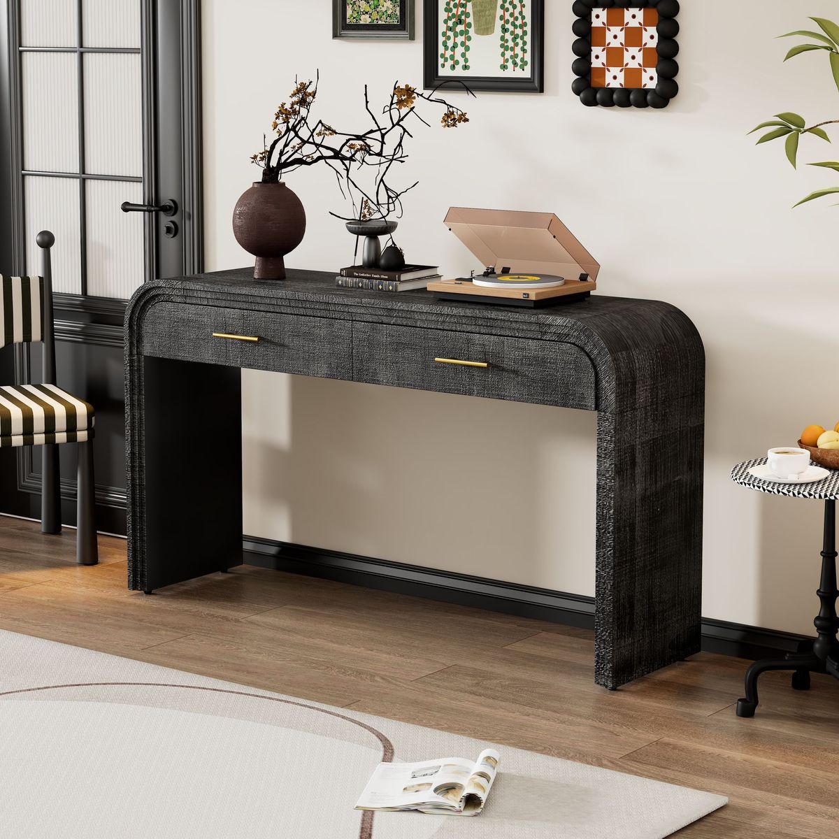 Unique Retro Silhouette Console Table With Open Style,Two Top Drawers For Entrance,Dinning Room,Living Room_maomaolike.com