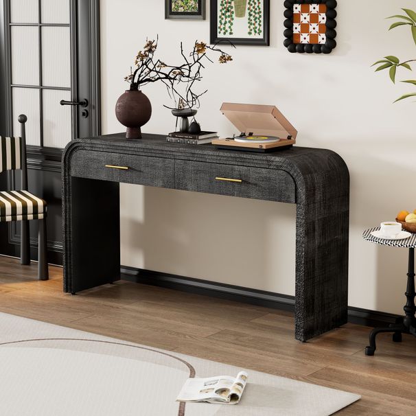 Unique Retro Silhouette Console Table With Open Style,Two Top Drawers For Entrance,Dinning Room,Living Room_maomaolike.com