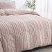 Fluffy Cut Flower Pink Vertical Striped Quilt Duvet Cover Bedding Three Piece Set_maomaolike.com