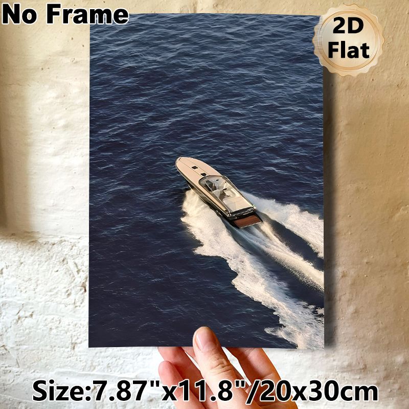 Speedboat On Ocean Painting Poster, Sleek Realistic Aerial View Poster, Vibrant Nautical Vibe, Ideal For Living Room, Office & Coastal-themed Spaces_maomaolike.com