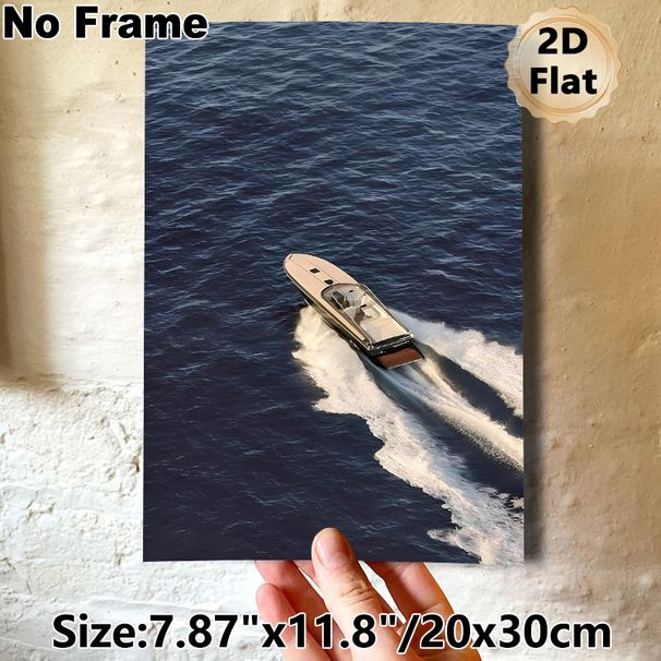Speedboat On Ocean Painting Poster, Sleek Realistic Aerial View Poster, Vibrant Nautical Vibe, Ideal For Living Room, Office & Coastal-themed Spaces_maomaolike.com