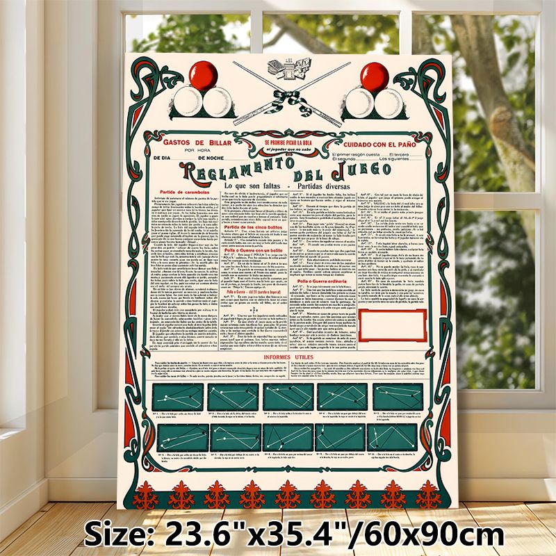 Billiards Rules Painting Poster, Vintage Ornate Detailed Billiard Game Regulation Poster, Informative Classic Design Ideal For Game Rooms And Billiard_maomaolike.com
