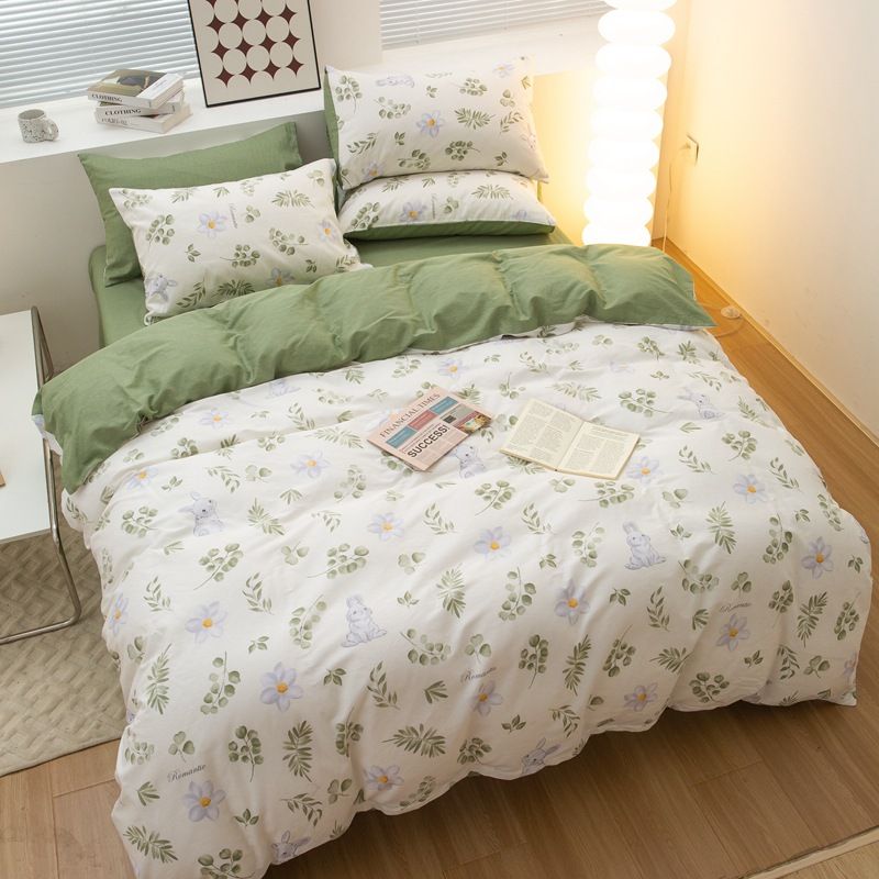 100% Printed AB Version Fresh Style Pure Cotton Student Dormitory Four-Piece Bedding Set Machine Washable Manufacturer Wholesale_maomaolike.com