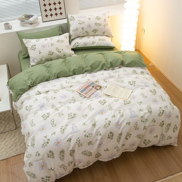 100% Printed AB Version Fresh Style Pure Cotton Student Dormitory Four-Piece Bedding Set Machine Washable Manufacturer Wholesale_maomaolike.com