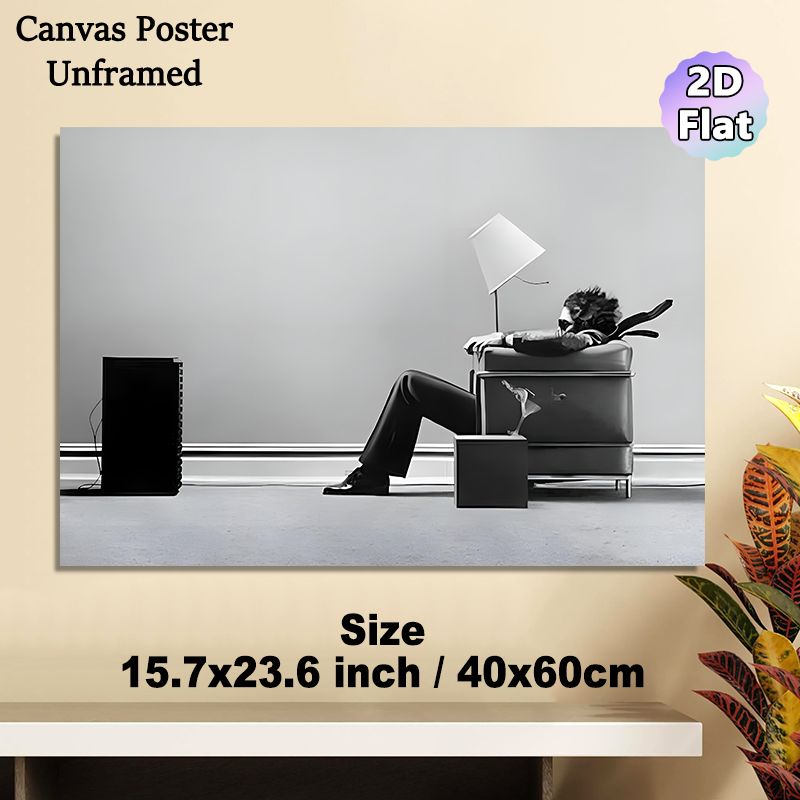 Surreal Fatigued Businessman Painting Poster, Monochrome Surreal Visual Illusion Scene Poster, Unique Artistic Decor With Playful Concept, Suitable_maomaolike.com