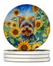 Yorkshire Terrier In Sunflowers Large Sandstone Coasters Pack Of 4 Absorbent Round Coasters Decor Gifts For Men Or Women, 4 In, Multicolor_maomaolike.com