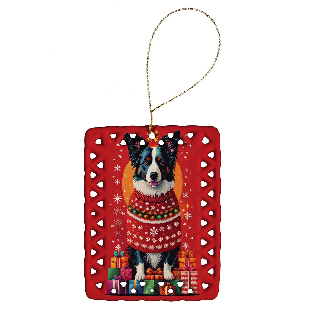 Border Collie Holiday Christmas Porcelain Ornament Christmas Tree Hanging Decorations For Home Christmas Holiday, Rectangle, Gift, Multicolor_maomaolike.com