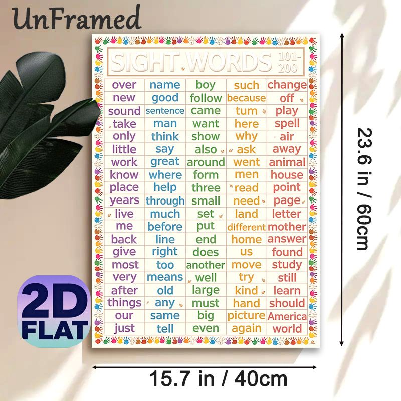 Sight Words 101-200 Painting Poster, Colorful Structured Educational Poster, Assists Sight Word Learning Ideal For Study Areas, Classrooms_maomaolike.com