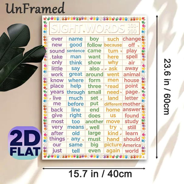 Sight Words 101-200 Painting Poster, Colorful Structured Educational Poster, Assists Sight Word Learning Ideal For Study Areas, Classrooms_maomaolike.com