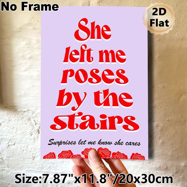Romantic Rose & Love Quote Painting Poster, Retro Typographic Red Rose Art Poster, Warm Sentimental Decor Ideal For Bedroom, Living Room Wall Display_maomaolike.com