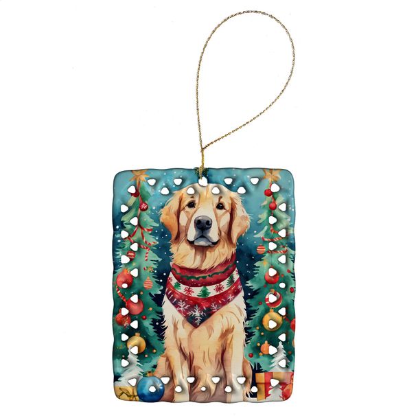 Golden Retriever Christmas Porcelain Ornament Christmas Tree Hanging Decorations For Home Christmas Holiday, Rectangle, Gift, Multicolor_maomaolike.com
