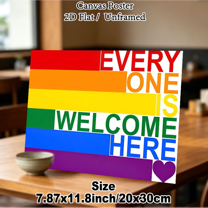 Rainbow Striped Welcoming Slogan Painting Poster, Vibrant Color-blocked Text Art Poster, Warm Inclusive Message Suitable For Home, Café And Community_maomaolike.com