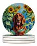 Irish Setter In Sunflowers Large Sandstone Coasters Pack Of 4 Absorbent Round Coasters Decor Gifts For Men Or Women, 4 In, Multicolor_maomaolike.com