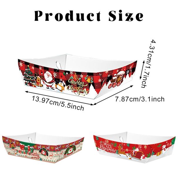 36Pcs Christmas Food Tray Santa Claus Snowflake Plates Xmas Snack Popcorn Paper Trays For Christmas Dinner Winter Party Supplies_maomaolike.com