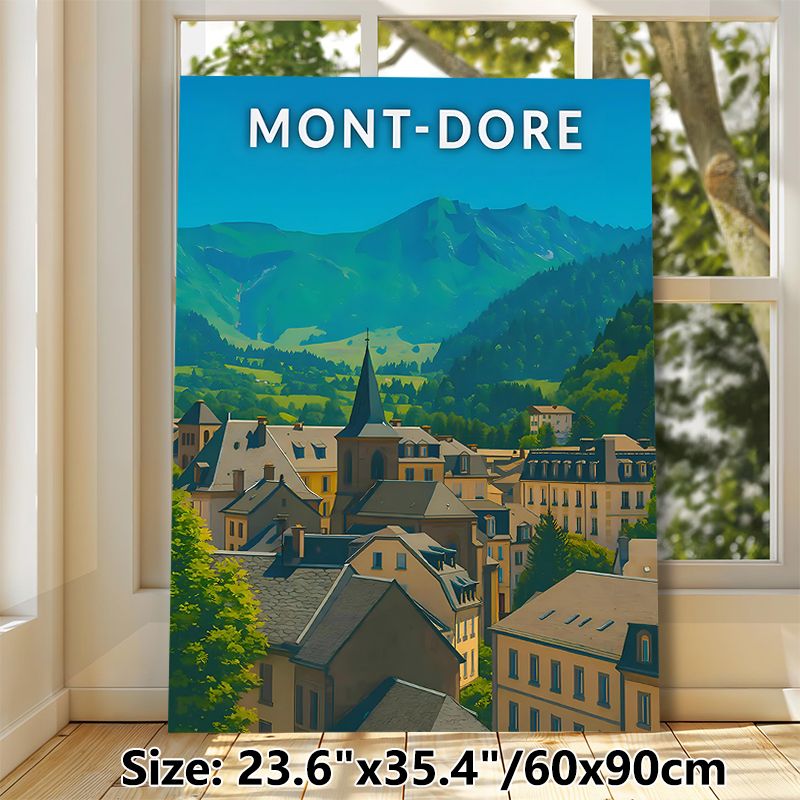 Mont-Dore Townscape Painting Poster, Vibrant European Mountain Village Scene Poster, Charming Scenic Artwork For Living Room, Bedroom Or Office_maomaolike.com