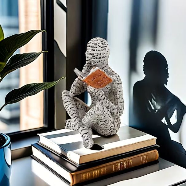 1Pc Abstract Letter For Man Reading Figurine - Unique "Reader" Sculpture, Reading Figure Home Decor, Suitable For Bedroom, Desk, Office Display_maomaolike.com