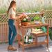 Outdoor Garden Potting Wood Planting Workstation With Open Shelves_maomaolike.com