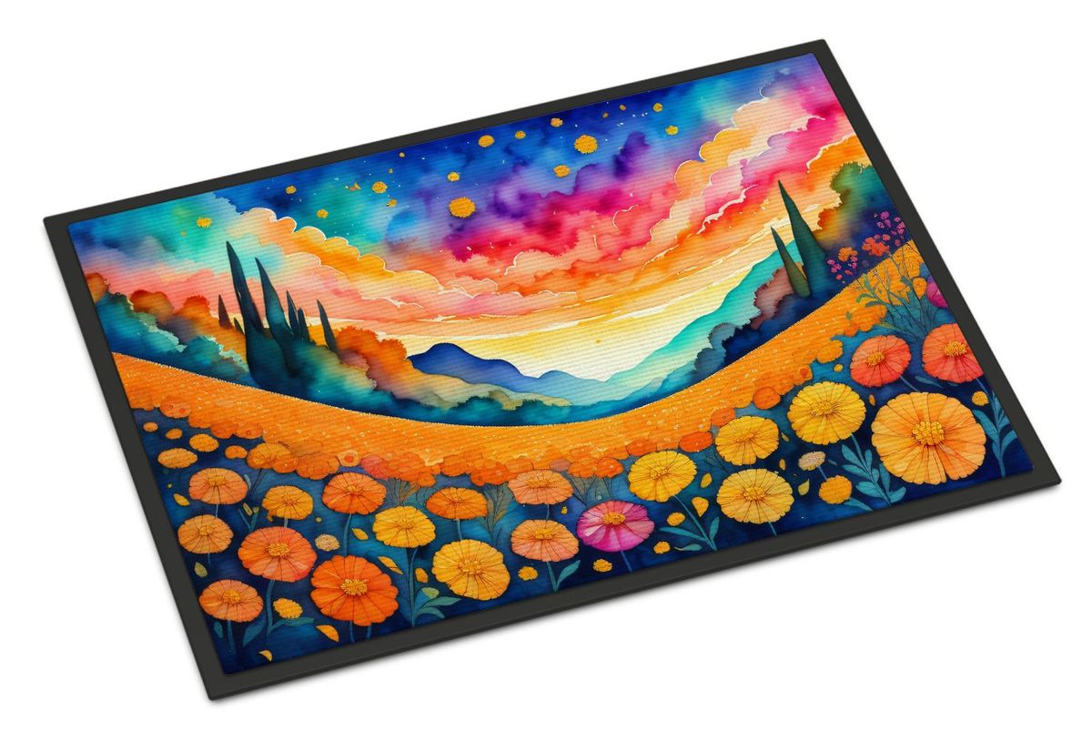 Marigolds In Color Doormat Front Door Mat Indoor Outdoor Rugs For Entryway, Non Slip Washable Low Pile, 24H X 36W_maomaolike.com