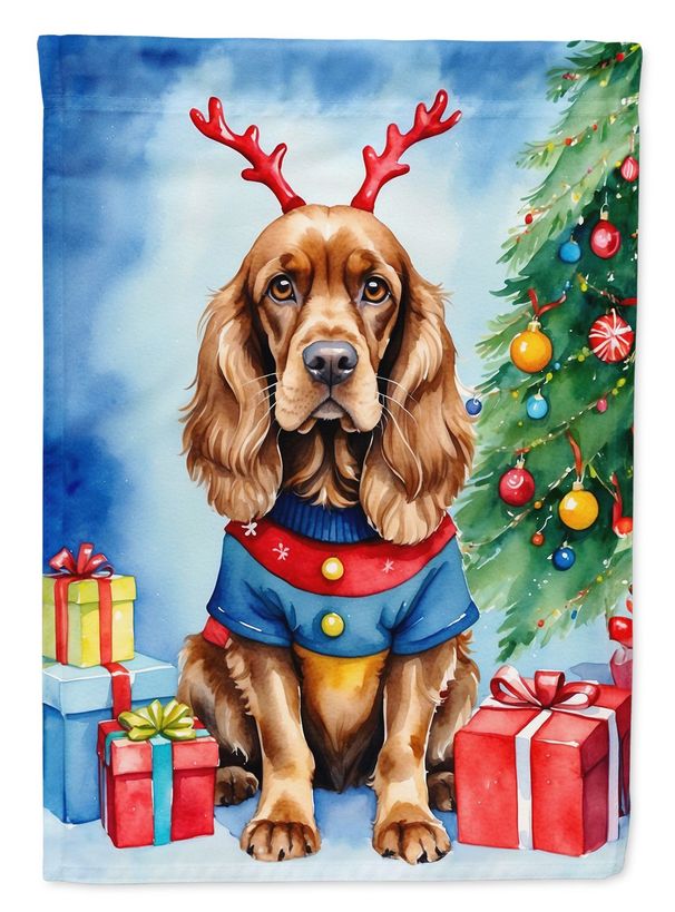 English Cocker Spaniel Christmas Reindeer House Flag Large Porch Sleeve Pole Decorative Outside Yard Banner Artwork Wall Hanging, Polyester, House Size, Multicolor_maomaolike.com