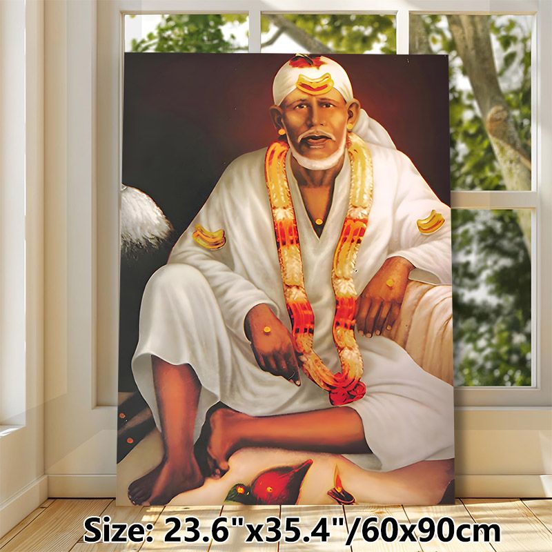 Sai Baba Devotional Painting Poster, Warm-toned Sacred Portrait Poster, Calming Spiritual Decor For Home Prayer Rooms And Meditation Spaces_maomaolike.com