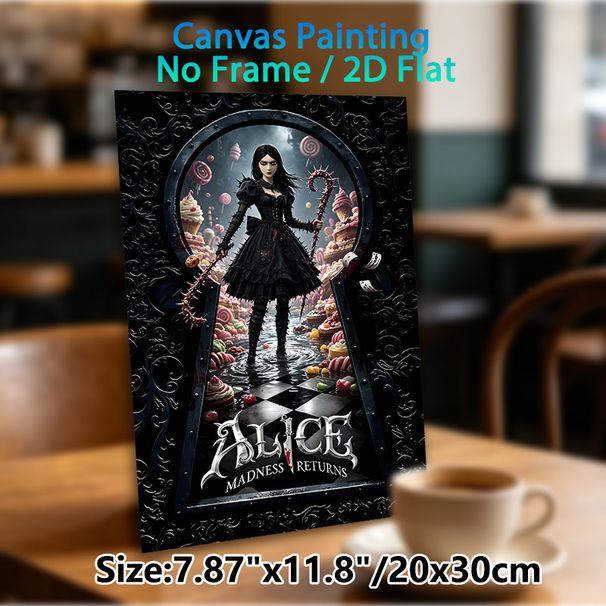 Alice: Madness Returns Painting Poster, Gothic Dark Fantasy Style Poster, Mysterious Dark-themed Artwork With Candy-filled Wonderland, Ideal For Game_maomaolike.com