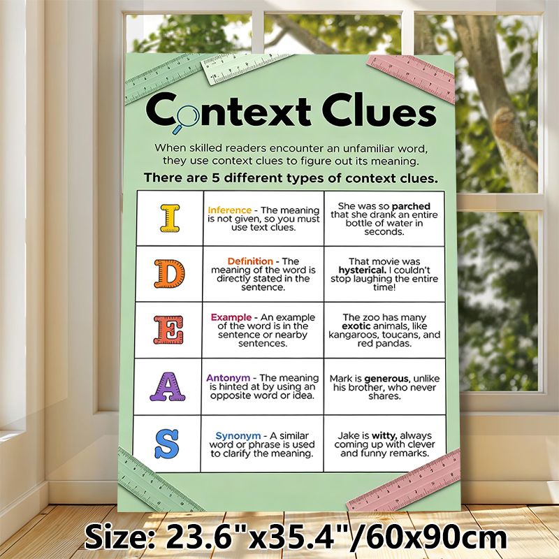 Context Clues Educational Painting Poster, Colorful Structured Instructional Text Poster, Aids Reading Comprehension, Suitable For Classroom And Study_maomaolike.com