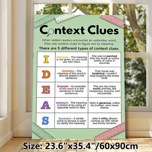 Context Clues Educational Painting Poster, Colorful Structured Instructional Text Poster, Aids Reading Comprehension, Suitable For Classroom And Study_maomaolike.com