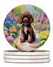 Chocolate Poodle Spring Path Large Sandstone Coasters Pack Of 4 Absorbent Round Coasters Decor Gifts For Men Or Women, 4 In, Multicolor_maomaolike.com