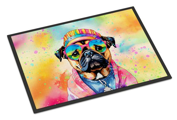 Pug Hippie Dawg Doormat Front Door Mat Indoor Outdoor Rugs For Entryway, Non Slip Washable Low Pile, 24H X 36W_maomaolike.com
