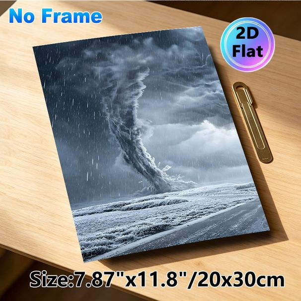 Ice Tornado Painting Poster, Monochromatic Dramatic Icy Tornado Scene Poster, Striking Weather-themed Decor Ideal For Home Office, Living Room_maomaolike.com