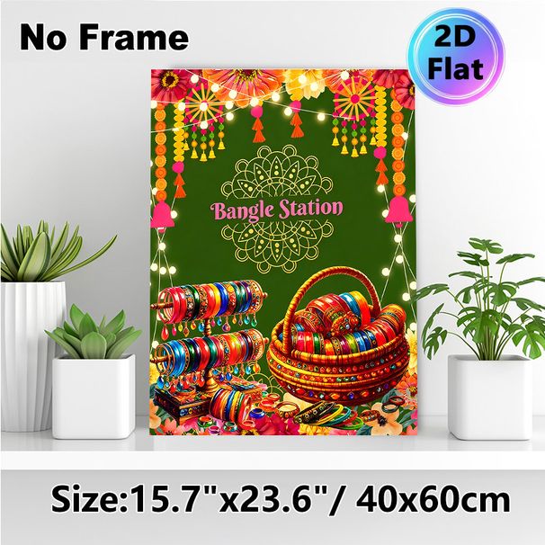 Indian Bangle Station Painting Poster, Vibrant Ethnic Festival Style Poster, Eye-catching Decorative Design Ideal For Home Walls, Festival Gatherings_maomaolike.com