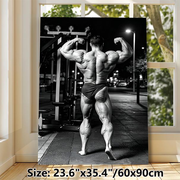Bodybuilding Themed Painting Poster, Monochrome Realistic Muscular Back Display Poster, Motivational Fitness Decor Suitable For Gym, Home Workout_maomaolike.com