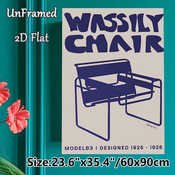 Wassily Chair Painting Poster, Minimalist Retro Navy Blue Line Art Poster, Vintage Iconic Furniture Design, Ideal For Living Room And Studio Decor_maomaolike.com