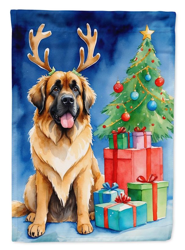 Leonberger Christmas Reindeer House Flag Large Porch Sleeve Pole Decorative Outside Yard Banner Artwork Wall Hanging, Polyester, House Size, Multicolor_maomaolike.com
