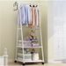 Stainless Steel Rolling Garment Rack With 2-Tier Shelves And 2 Hooks, Portable Metal And Plastic Clothes Organizer, Multipurpose Home Office Clothing Rack With Wheels_maomaolike.com