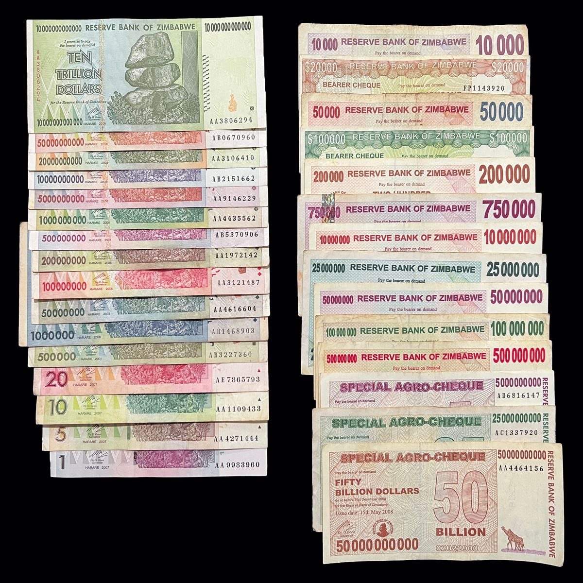 30 Zimbabwe Hyperinflation Banknotes Set 1 5 10 20 50 Million Billion Trillion Dollars_maomaolike.com